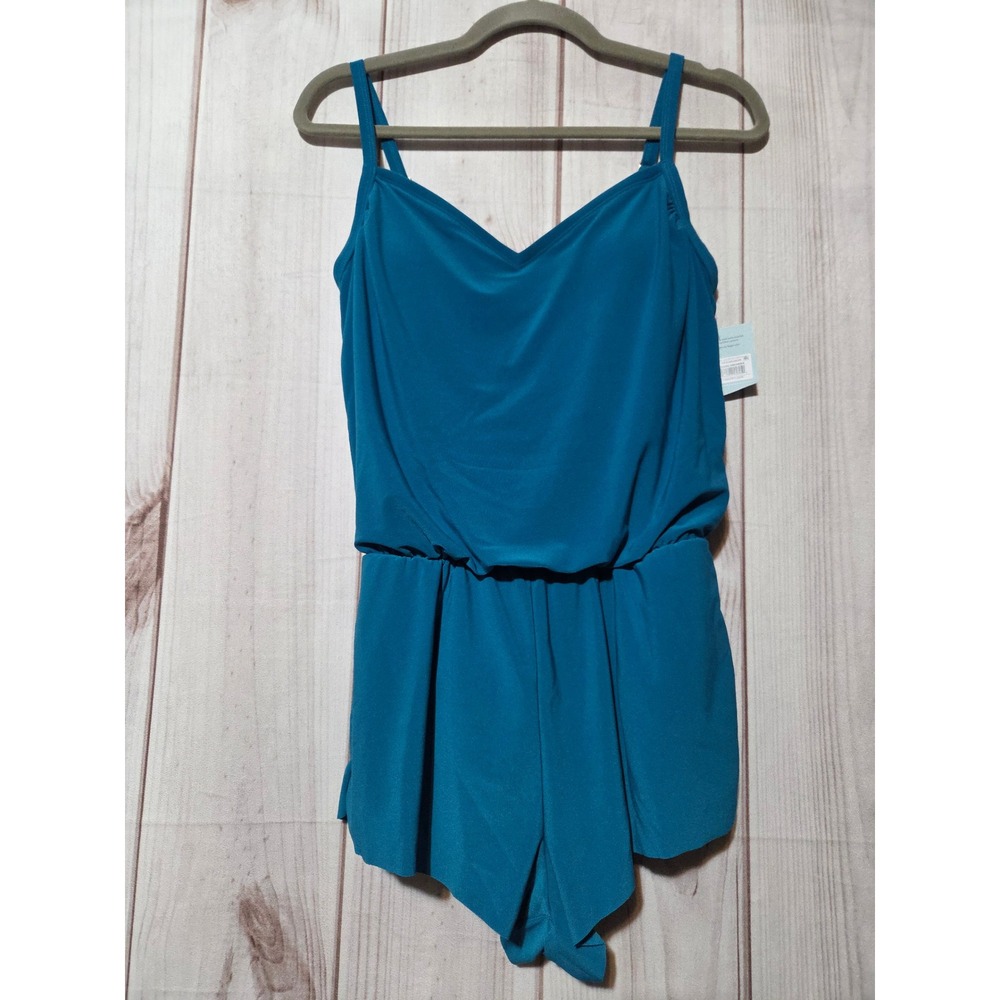 Shade & Shore Womens Teal Blue One Piece Swim Romper Size Small 4-6 NWT